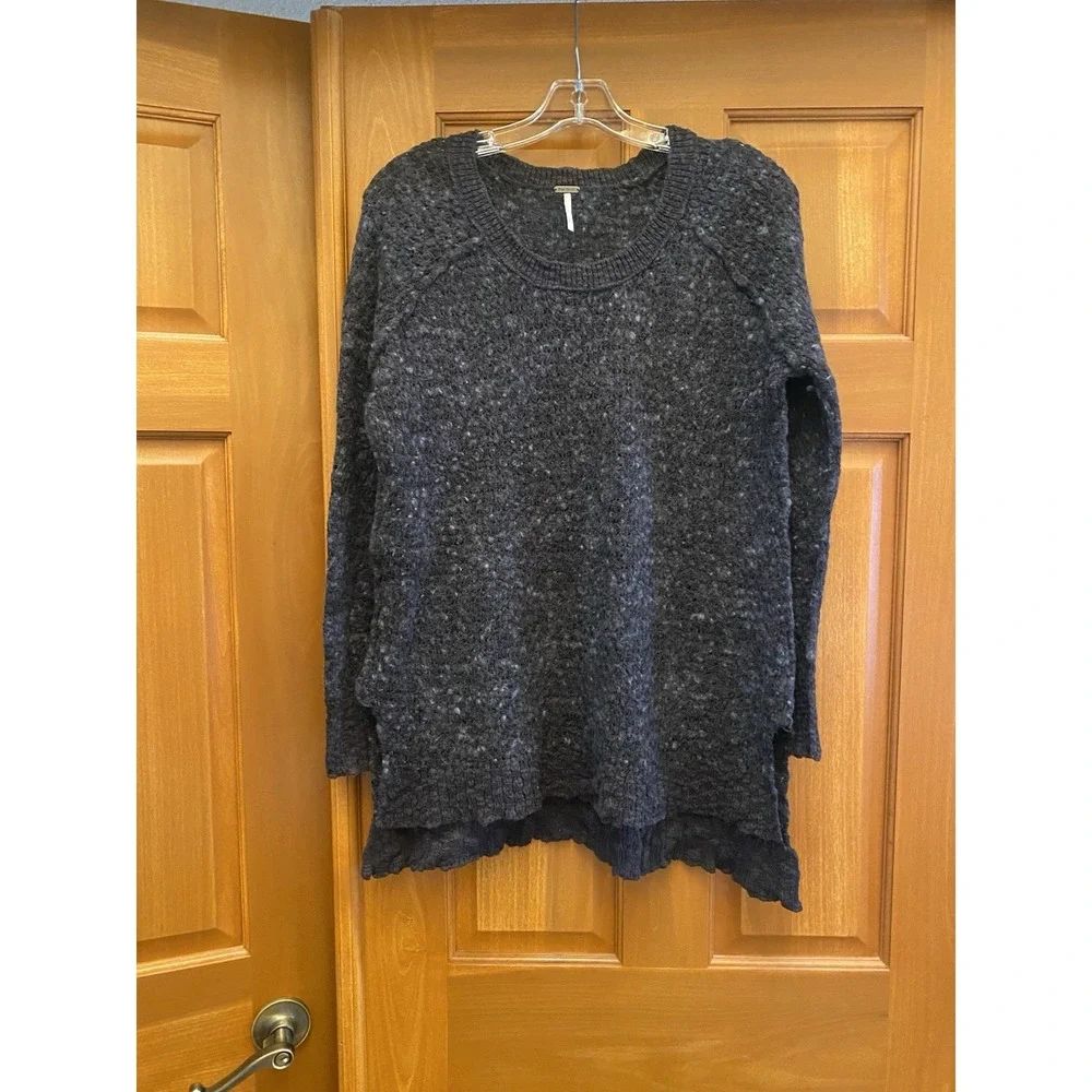 Free People Sweater Marled Gray Tunic Wool Blend Small Chunky Boho Cottagecore